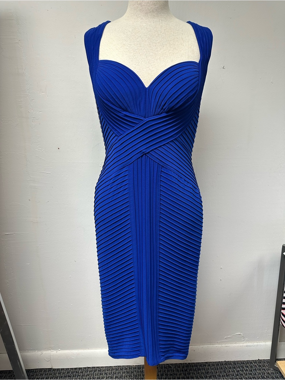 Tadashi Shoji Cobalt Blue Pleated Midi Dress